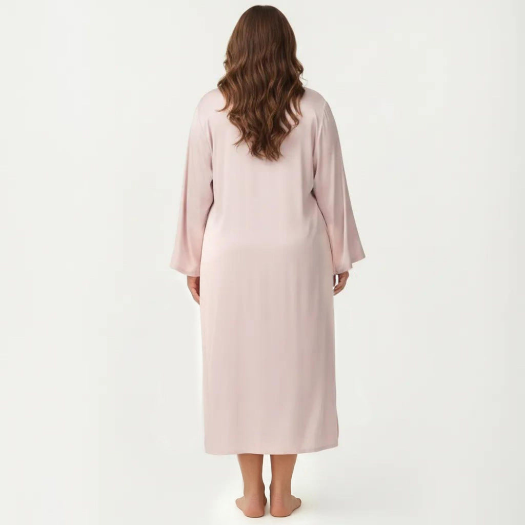 Anna-Kaci Lounge Women's Plus Size 2-Piece Satin Nightgown Set with Long Sleeve Open Front Robe Sleeveless Slip Dress Sleepwear