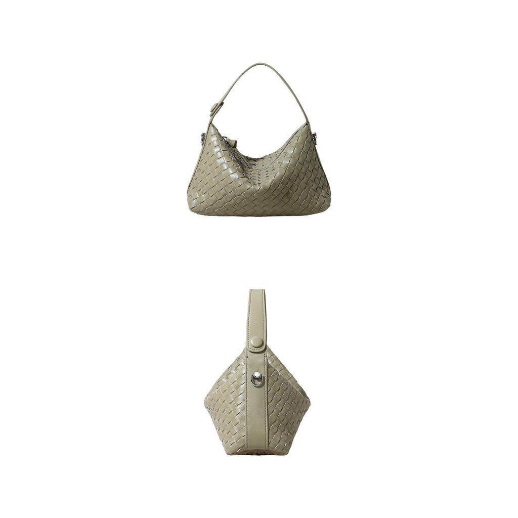 Woven Leather Shoulder Satchel with Convertible Crossbody Strap and Sculpted Hobo Silhouette