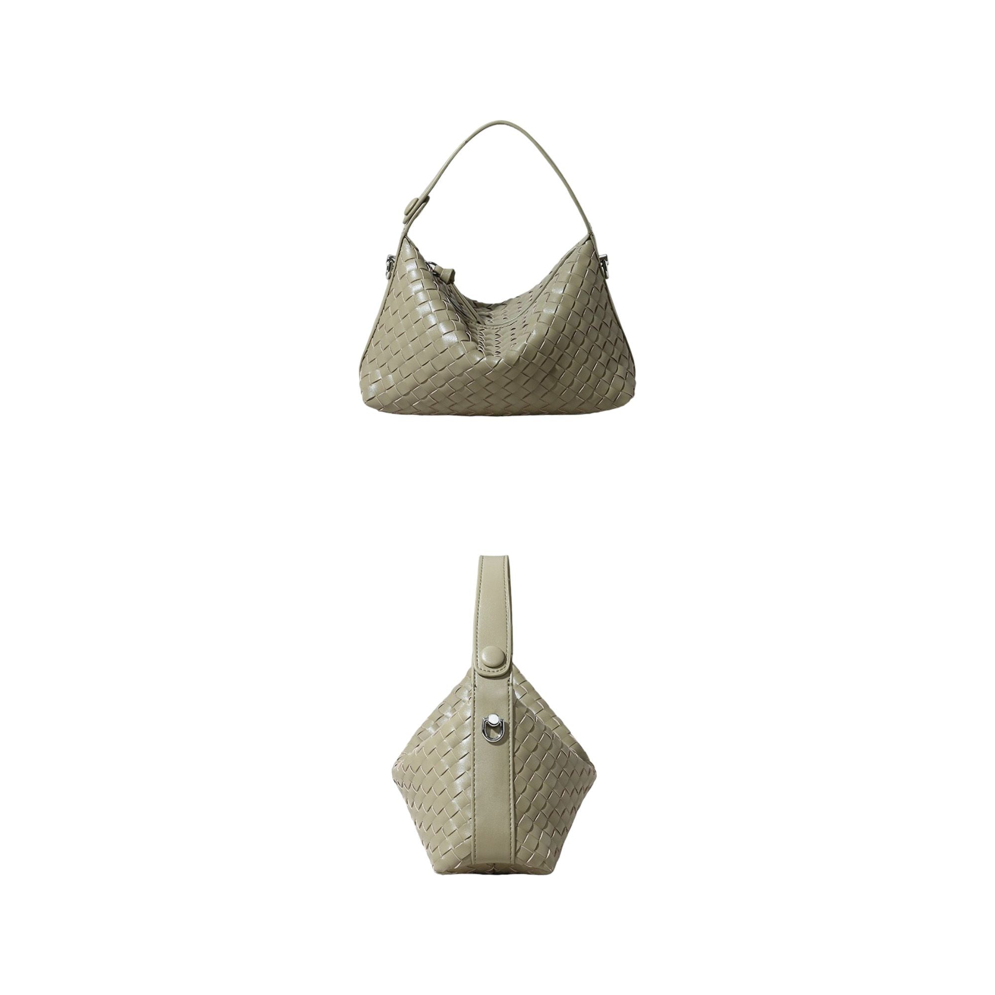 Woven Leather Shoulder Satchel with Convertible Crossbody Strap and Sculpted Hobo Silhouette