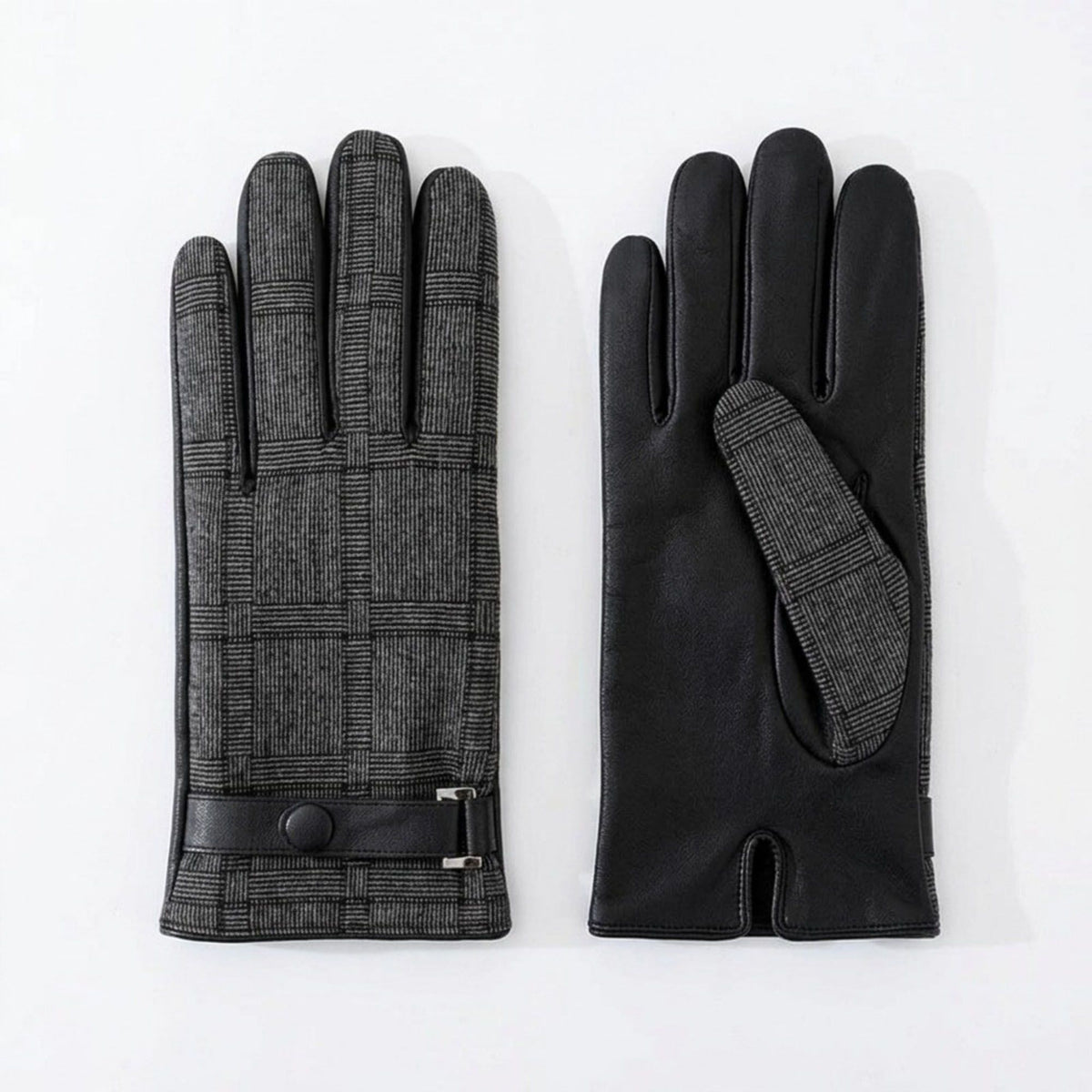 Plaid Winter Gloves with Wrist Strap and Full Finger Design