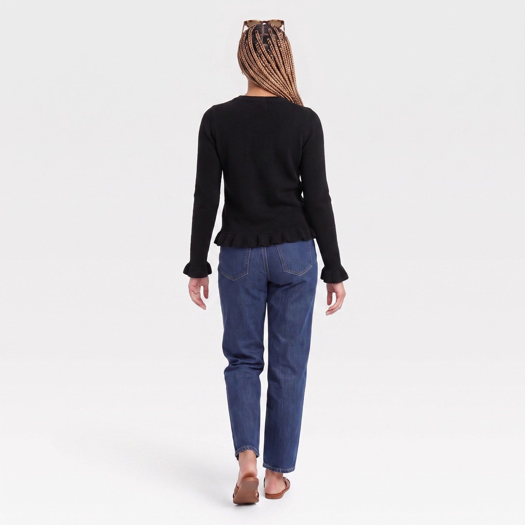 Ruffle Hem Crew Neck Long Sleeve Knit Sweater