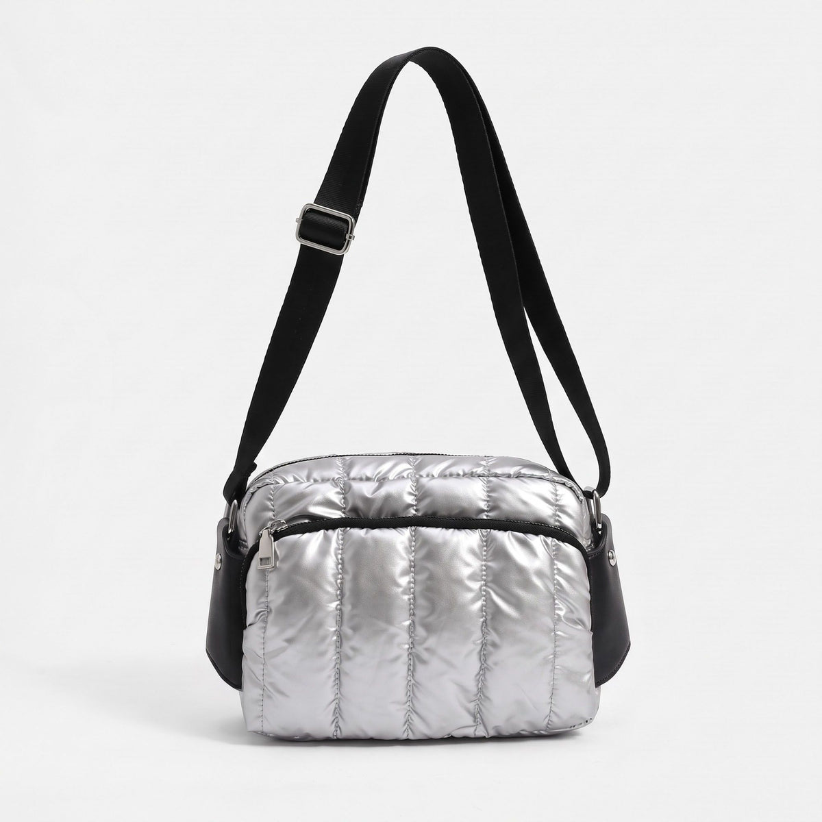 Quilted Crossbody Bag Adjustable Strap Front Zip Pocket Shoulder Bag