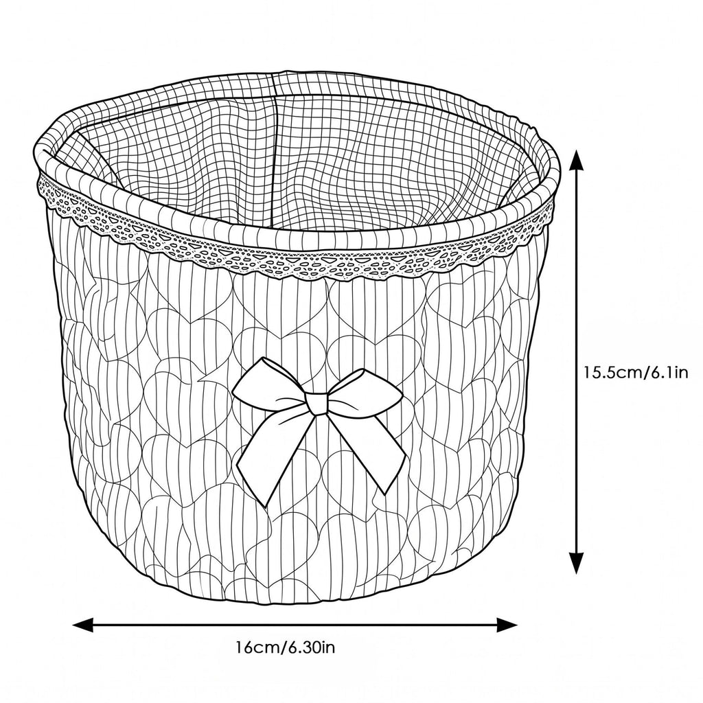 Quilted Fabric Storage Basket with Lace Trim and Bow