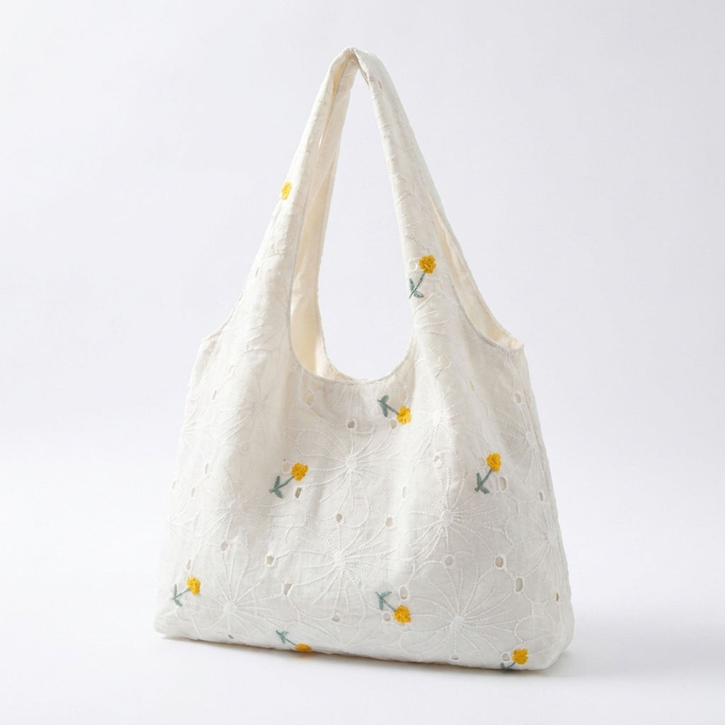 Embroidered Floral Hobo Tote Bag with Shoulder Handle