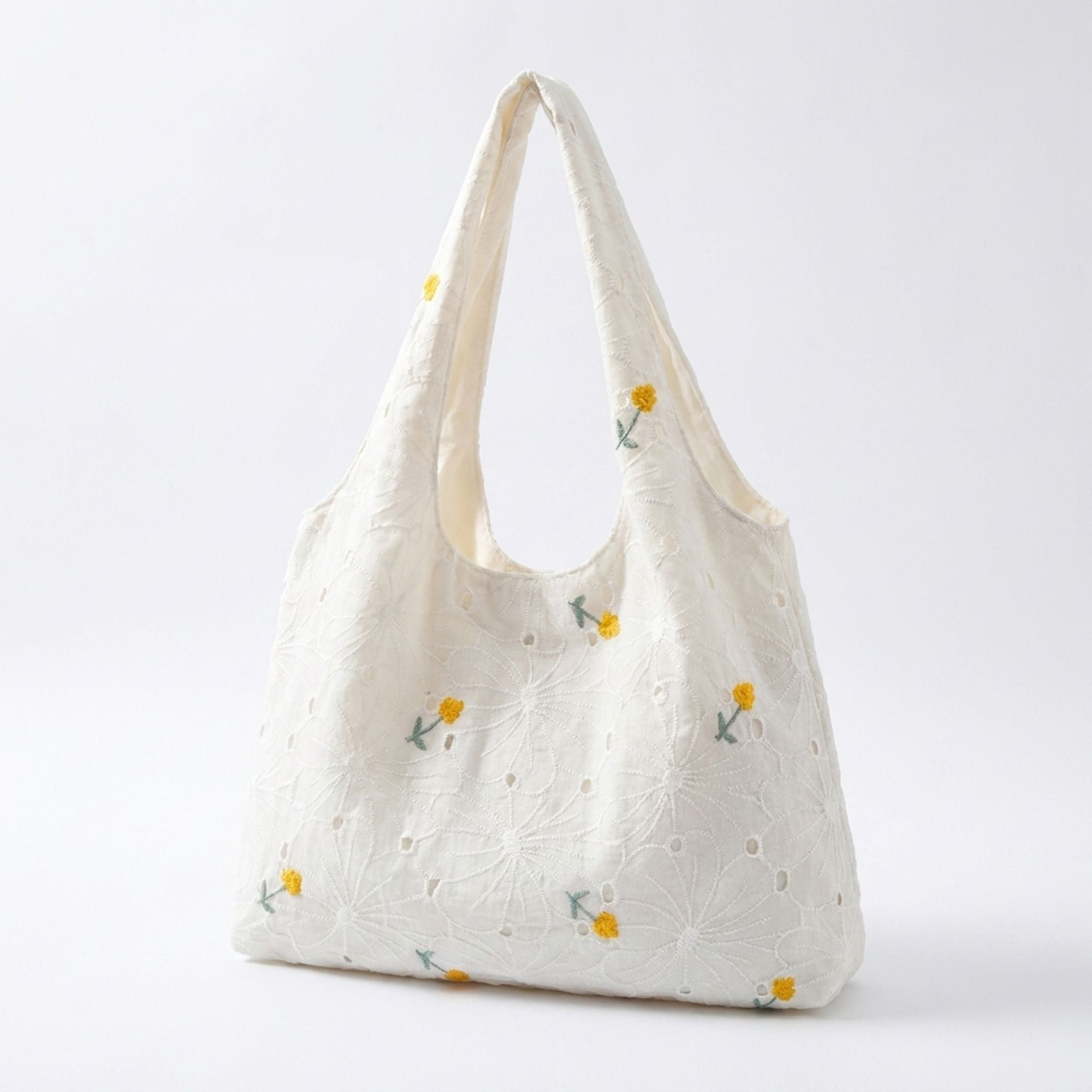 Embroidered Floral Hobo Tote Bag with Shoulder Handle