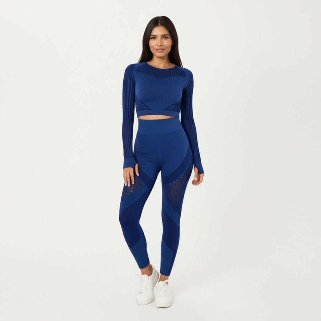 Anna-Kaci Active Women's Long Sleeve Seamless Crop Top with Ribbed Texture and Contour Panels