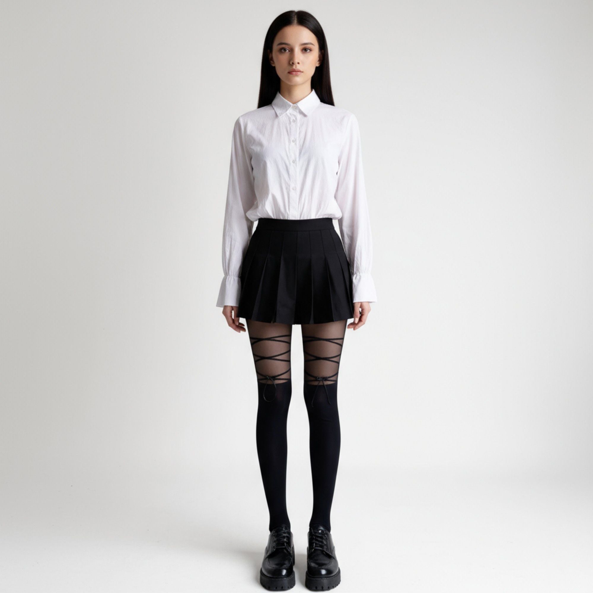 Anna-Kaci Women's Sheer Tights with Crisscross Lace-Up Detail and Opaque Lower Leg Design