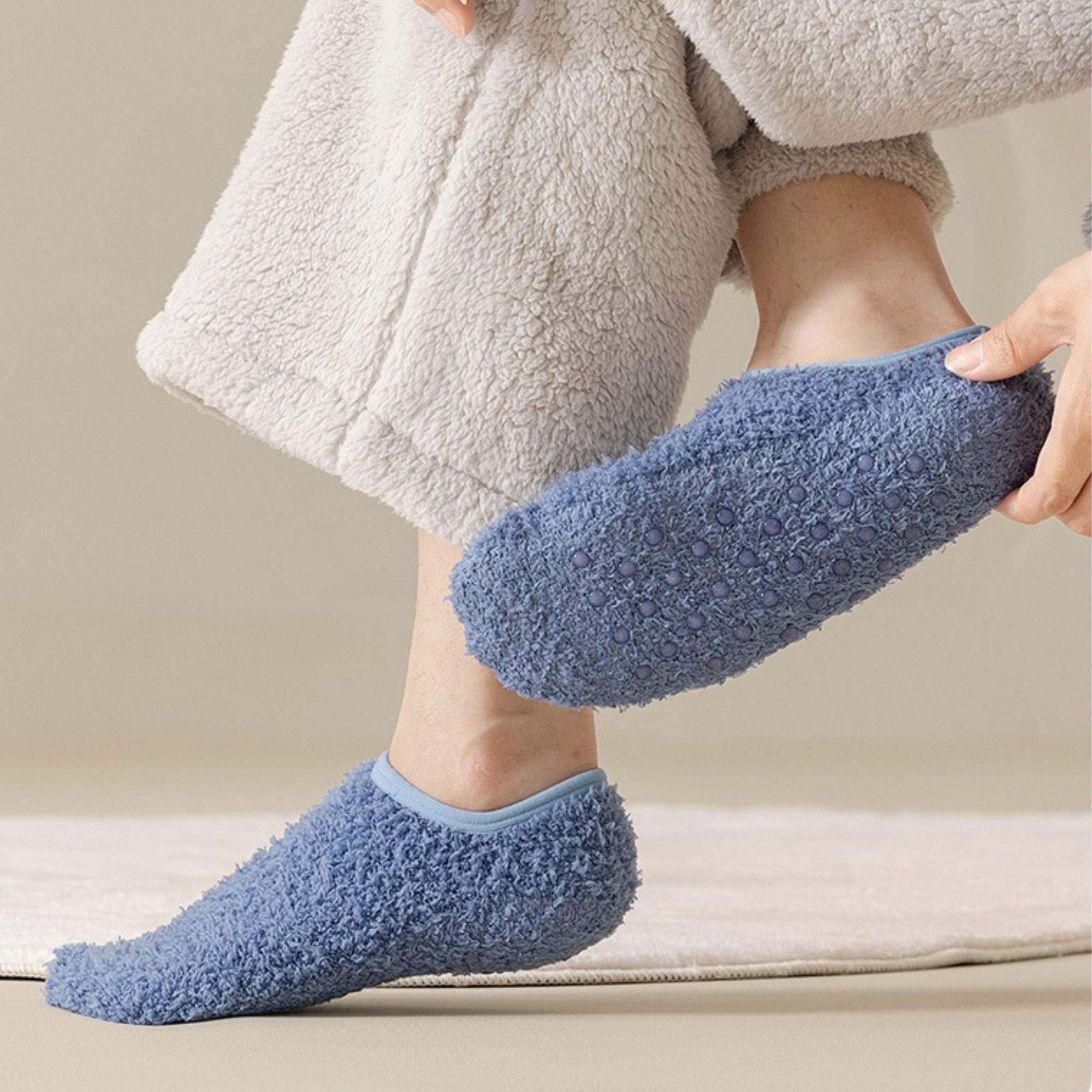 Anna-Kaci Men's 3-Pack Fuzzy Grip Socks Low Cut Non-Slip Indoor Slipper Lounge Fit