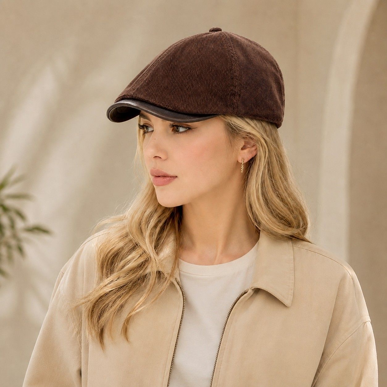 Corduroy Newsboy Cap Adjustable Short Brim Vintage Fall Winter Hat
