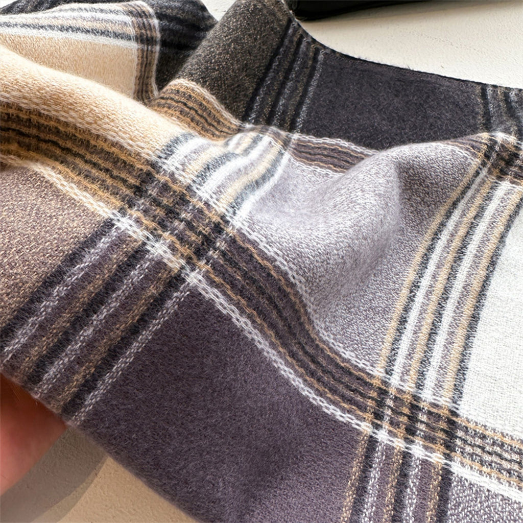 Anna-Kaci Women's Plaid Tassel Trim Faux Cashmere-Like Winter Warm Scarf - 77IN¡Á26IN
