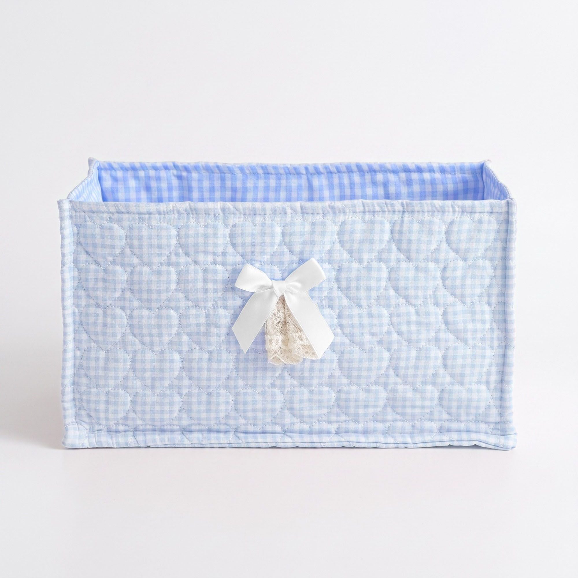Quilted Heart Gingham Rectangular Storage Bin with Bow & Lace Accent