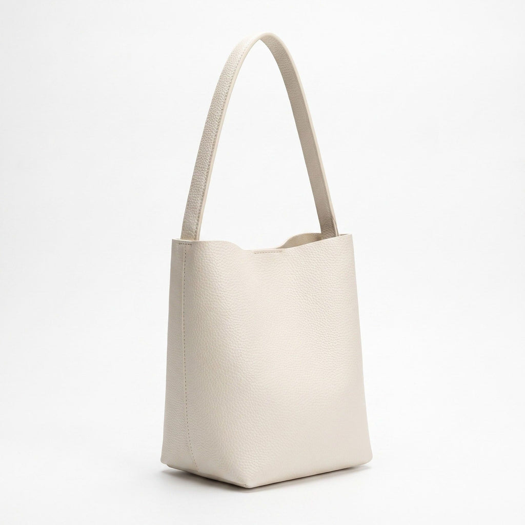 Textured Bucket Shoulder Bag with Long Strap and Soft Structured Silhouette 8.5x6.7x2.5in