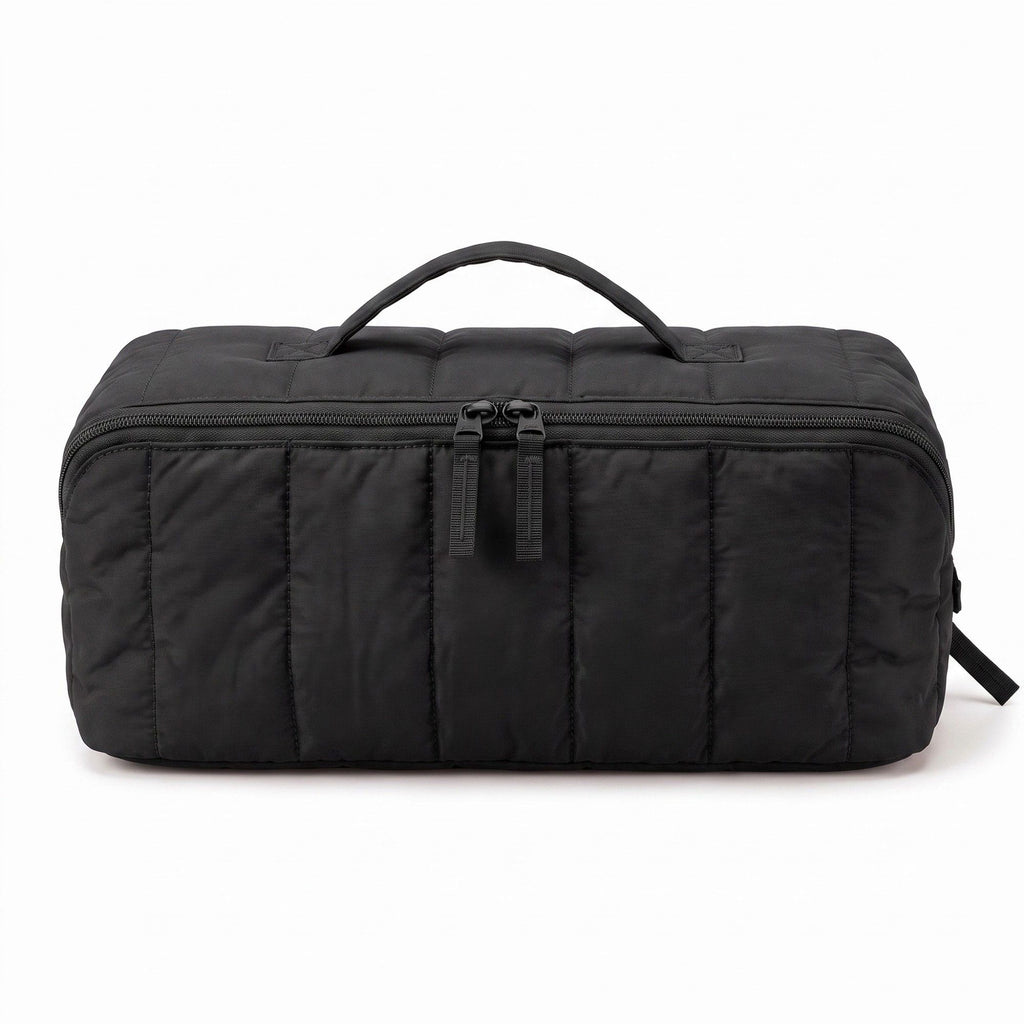 Vertical Padded Rectangular Travel Pouch with Top Carry Handle and Dual Zipper Pulls 16.7x5.3x5.3in