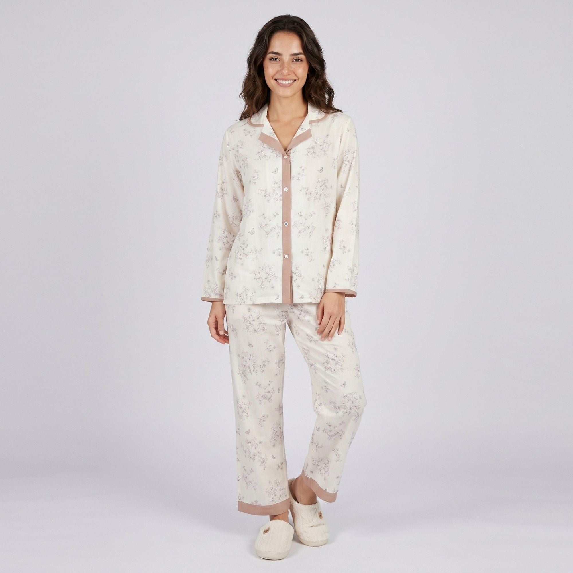 Anna-Kaci Lounge Womens 2-Piece Pajama Set Long Sleeve Button Front Shirt and Matching Pants with Floral Butterfly Print