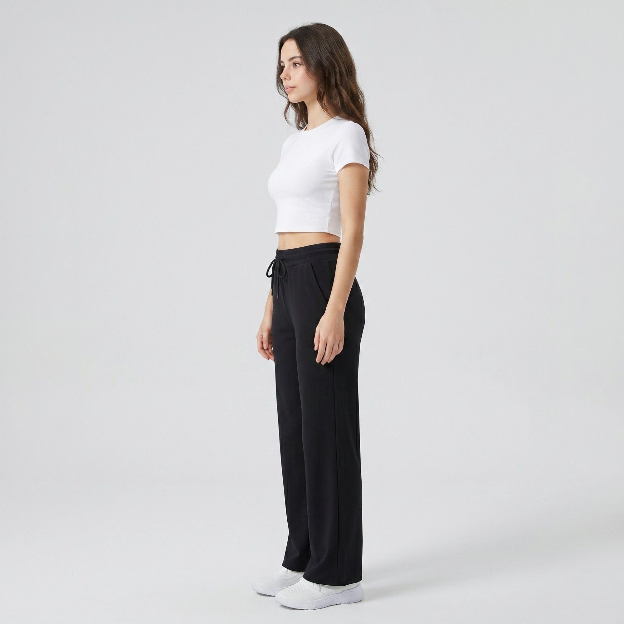 Anna-Kaci Active Womens High Waist Drawstring Wide Leg Pants with Elastic Waistband Soft Knit and Relaxed Straight Fit