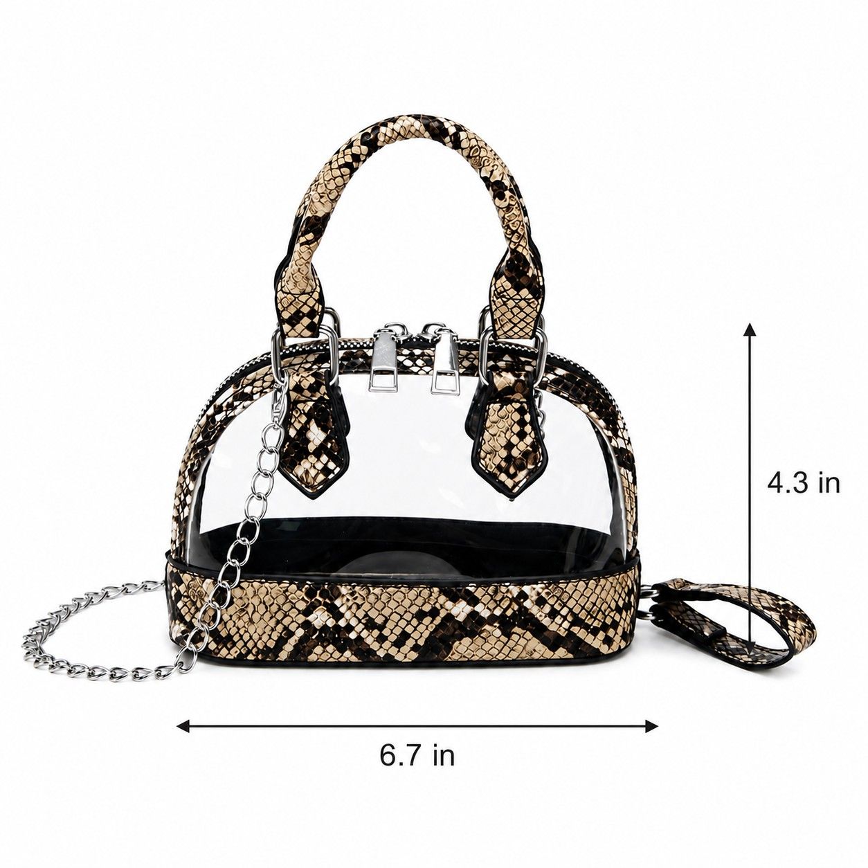 Clear PVC Mini Crossbody Satchel Bag with Print Trim and Chain Strap