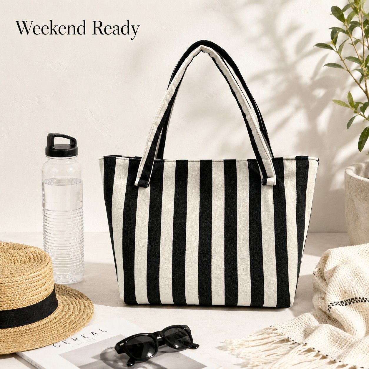 Striped Terry Cloth Tote Bag Roomy Beach and Travel Shoulder Carryall
