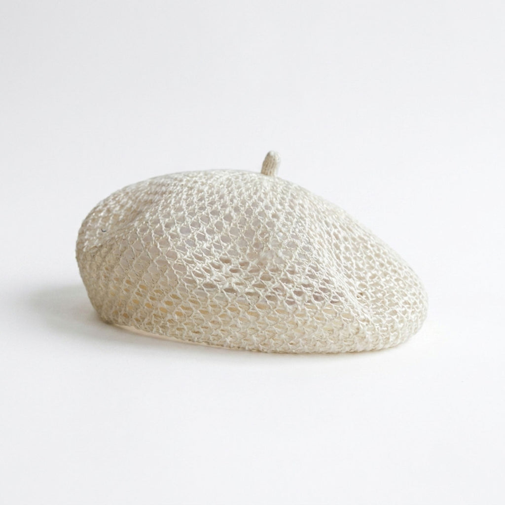 Open Knit Beret Hat with Soft Slouchy Shape