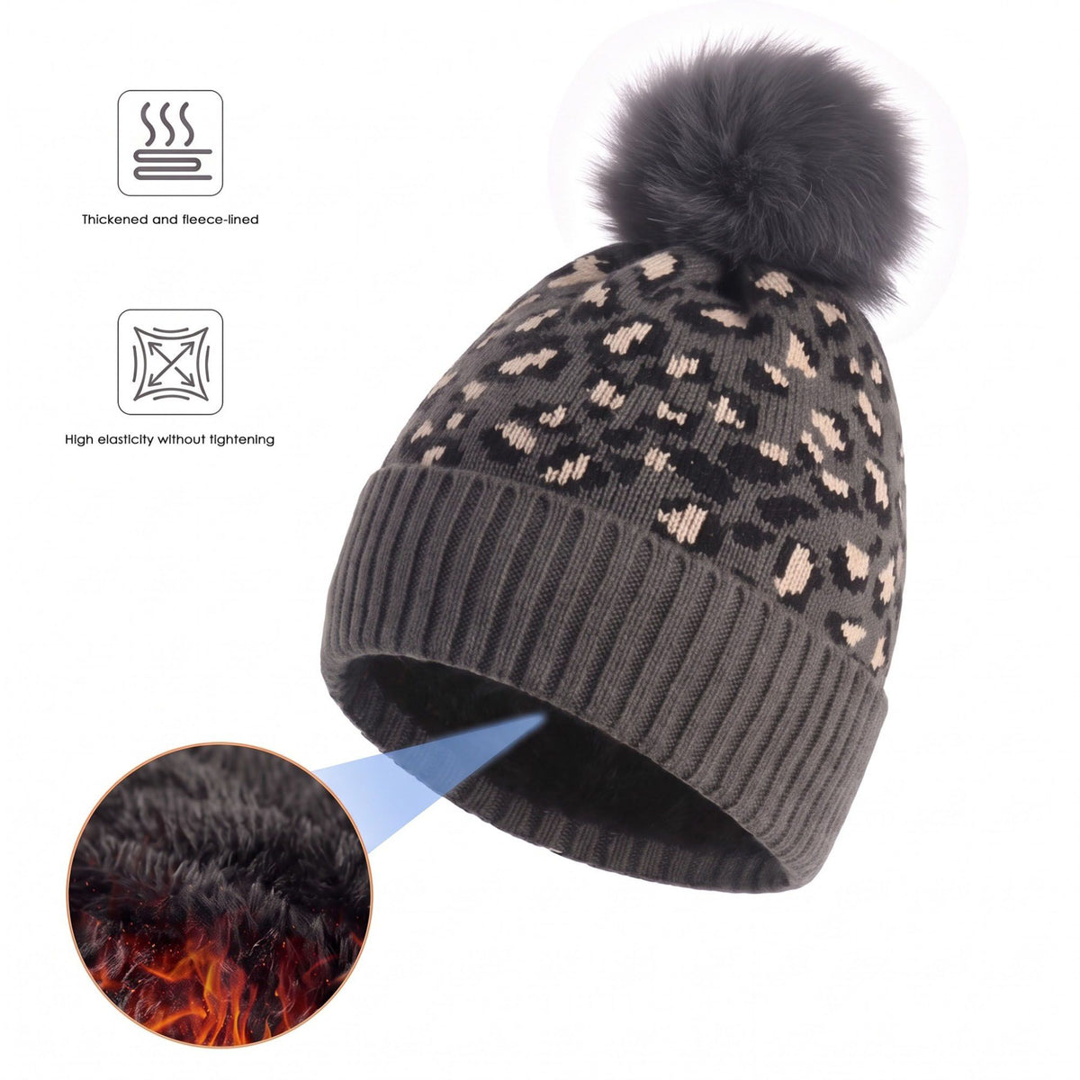 3 Piece Leopard Print Pom Beanie Scarf and Touchscreen Gloves Set