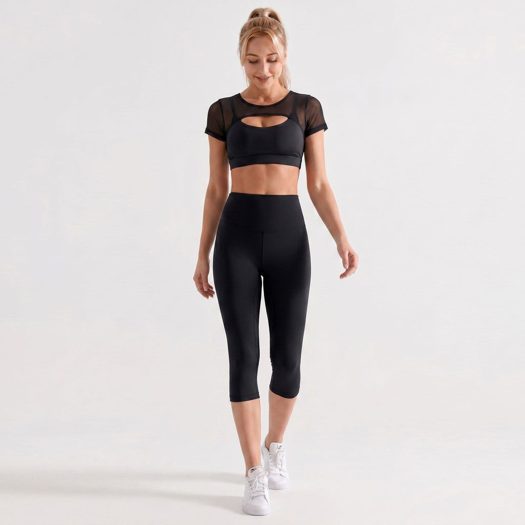 High Waist Capri Leggings with Wide Waistband Smooth Stretch Pull On Workout Yoga Pants