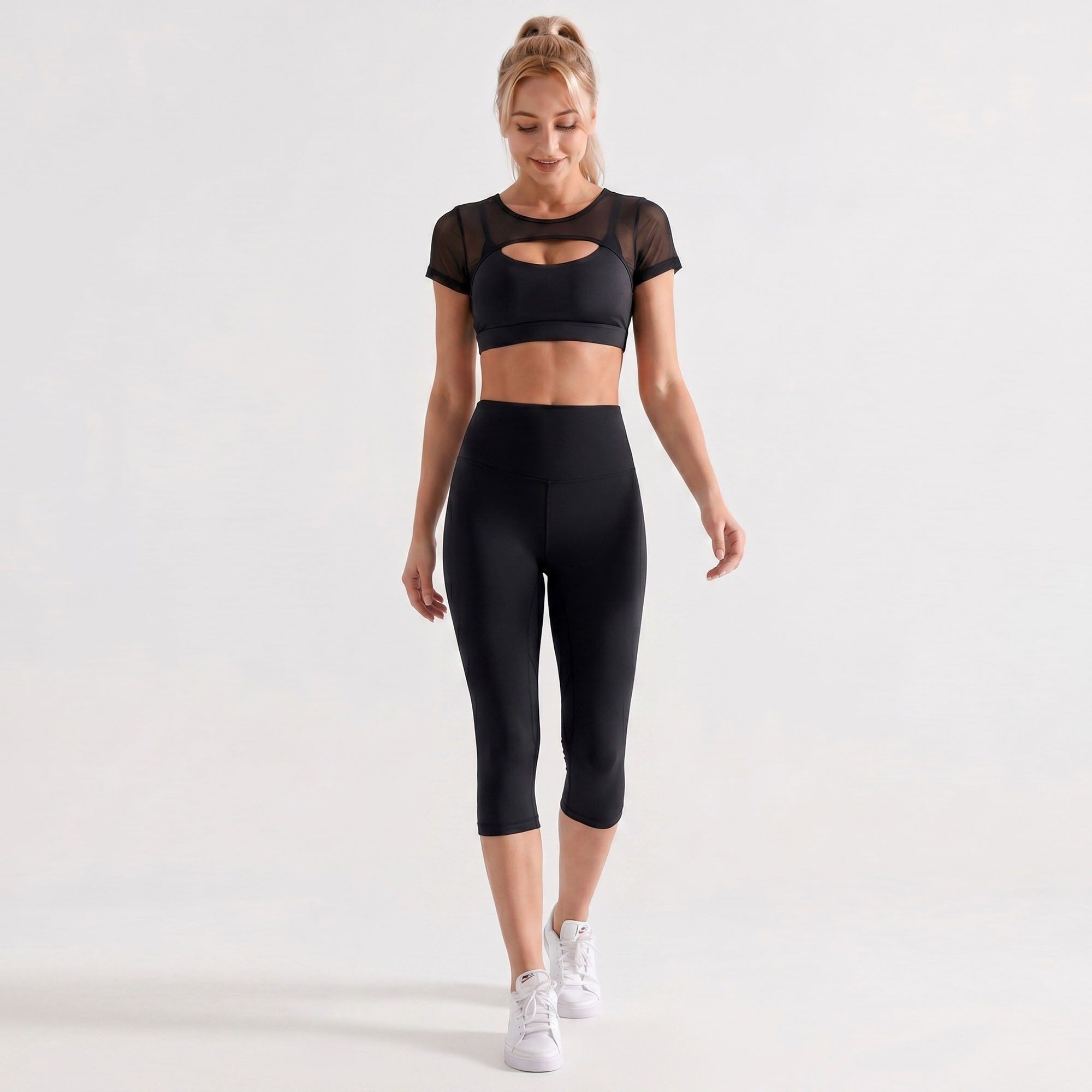 High Waist Capri Leggings with Wide Waistband Smooth Stretch Pull On Workout Yoga Pants