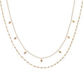 Women's Double Layer Gold Tone Fashion Necklace with Diamond Shape Charms Layered Chain Design