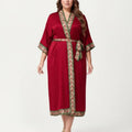 Anna-Kaci Lounge Women's Plus Size Satin Robe with Floral Trim Belted Kimono Sleeve Long Robe Sleepwear