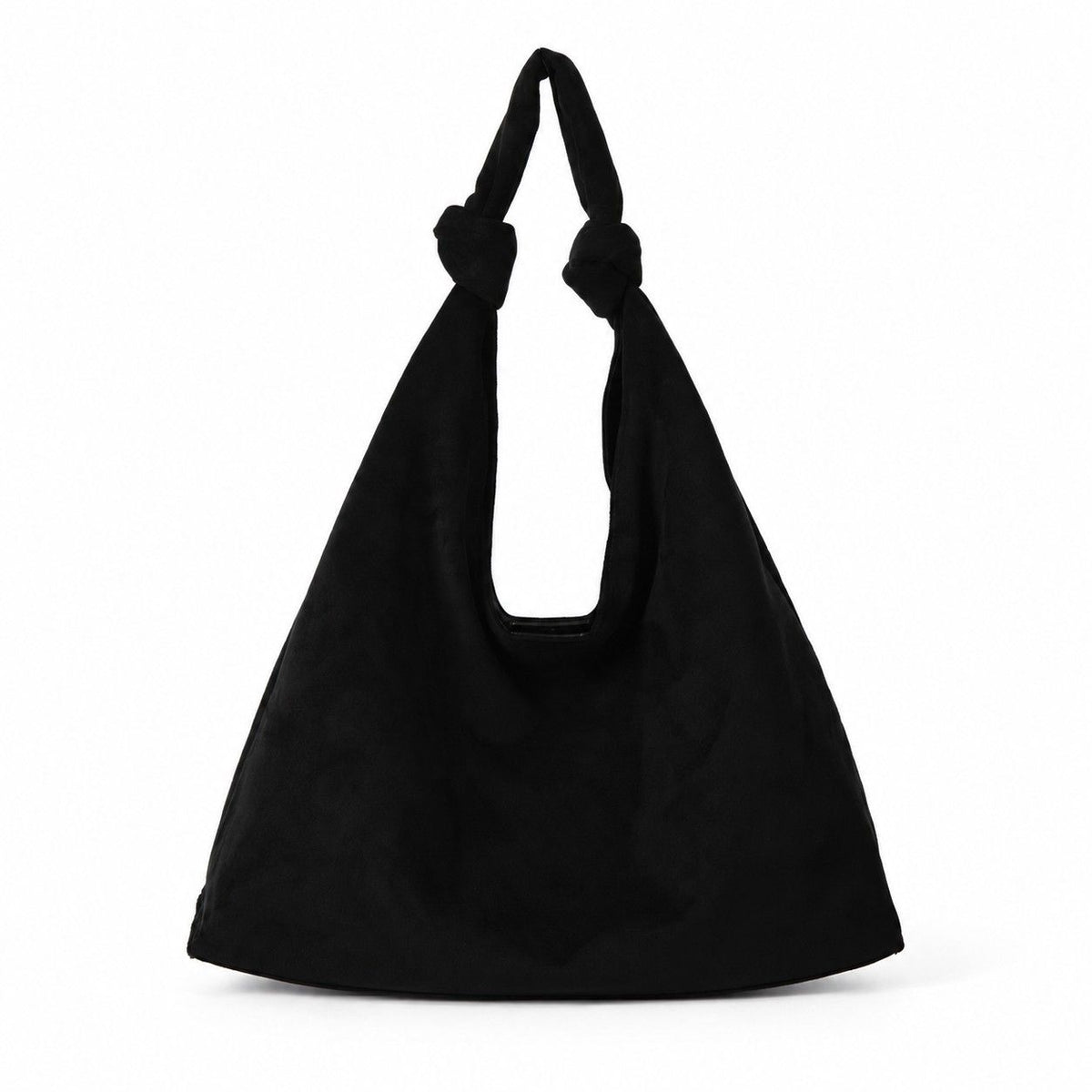 Large Suede Look Hobo Shoulder Bag with Knotted Strap and Magnetic Closure