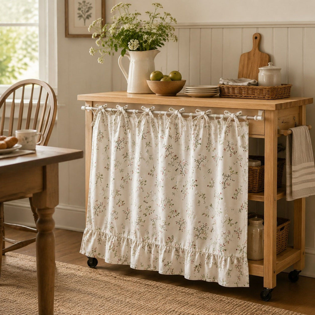 Handmade Farmhouse Floral Tie Top Cabinet Curtain Decor