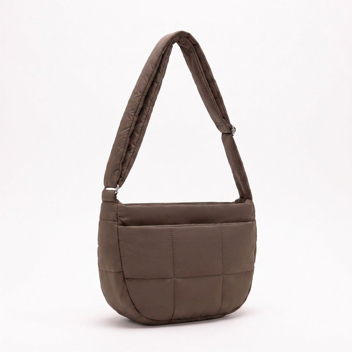 Soft Puffy Quilted Crescent Bag with Smooth Padded Panels and Adjustable Shoulder Straps 10.4x3.9x7.9in