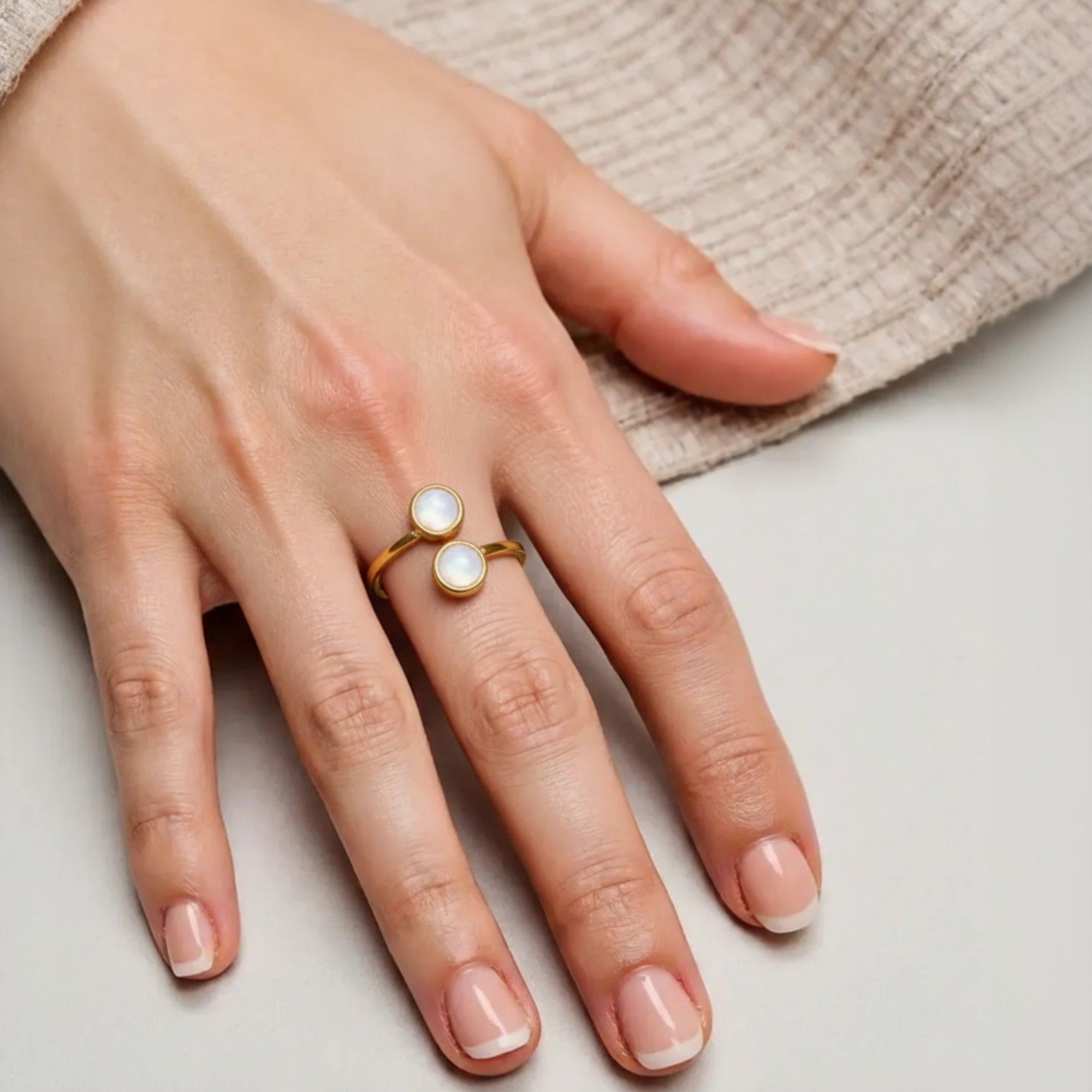 Women's Dual Stone Adjustable Open Ring with Smooth Polished Band and Minimalist Gem Accents for a Refined Modern Look