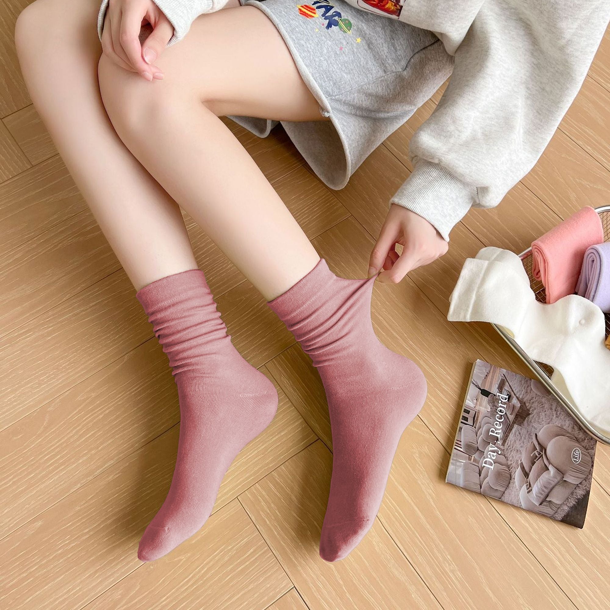 Anna-Kaci Women's Slouchy Ankle Socks Soft Solid Cotton for Casual Comfort 2 Pairs