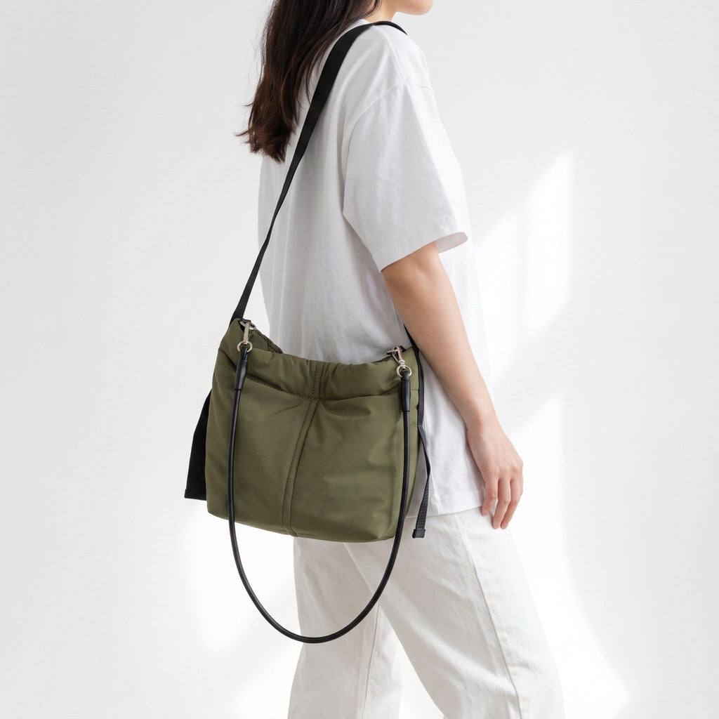Vertical Seam Padded Hobo Tote Bag with Dual Convertible Straps for Shoulder Crossbody Wear 9.4x8.7x4.7in