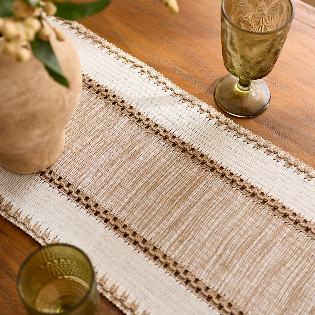 4 Set Woven Rectangular Placemats with Textured Stripes and Fringe Edges 11.8x19.5 in