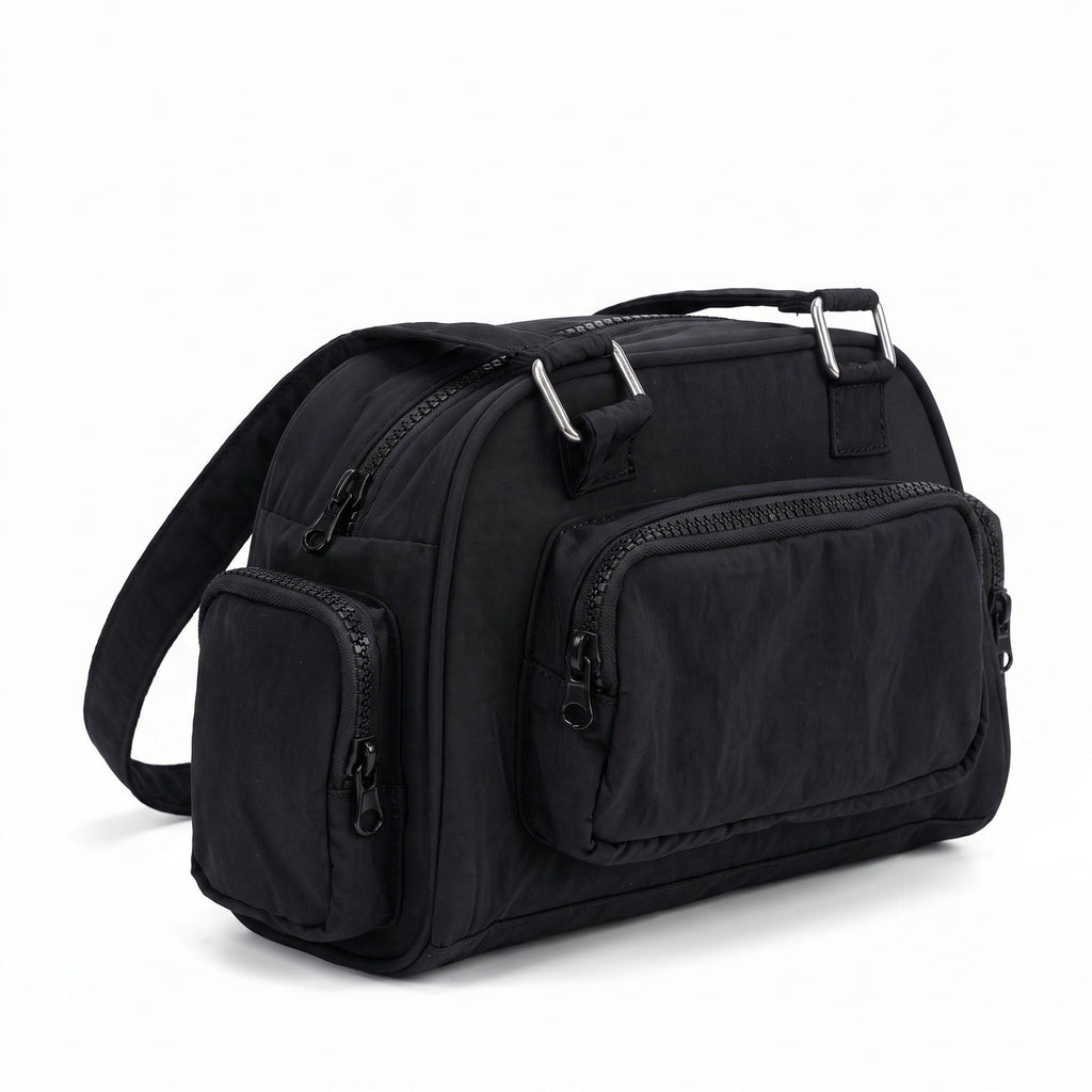 Multi-Pocket Shoulder Bag with Top Zipper and Front and Side Compartments 10x6.5x3.5in