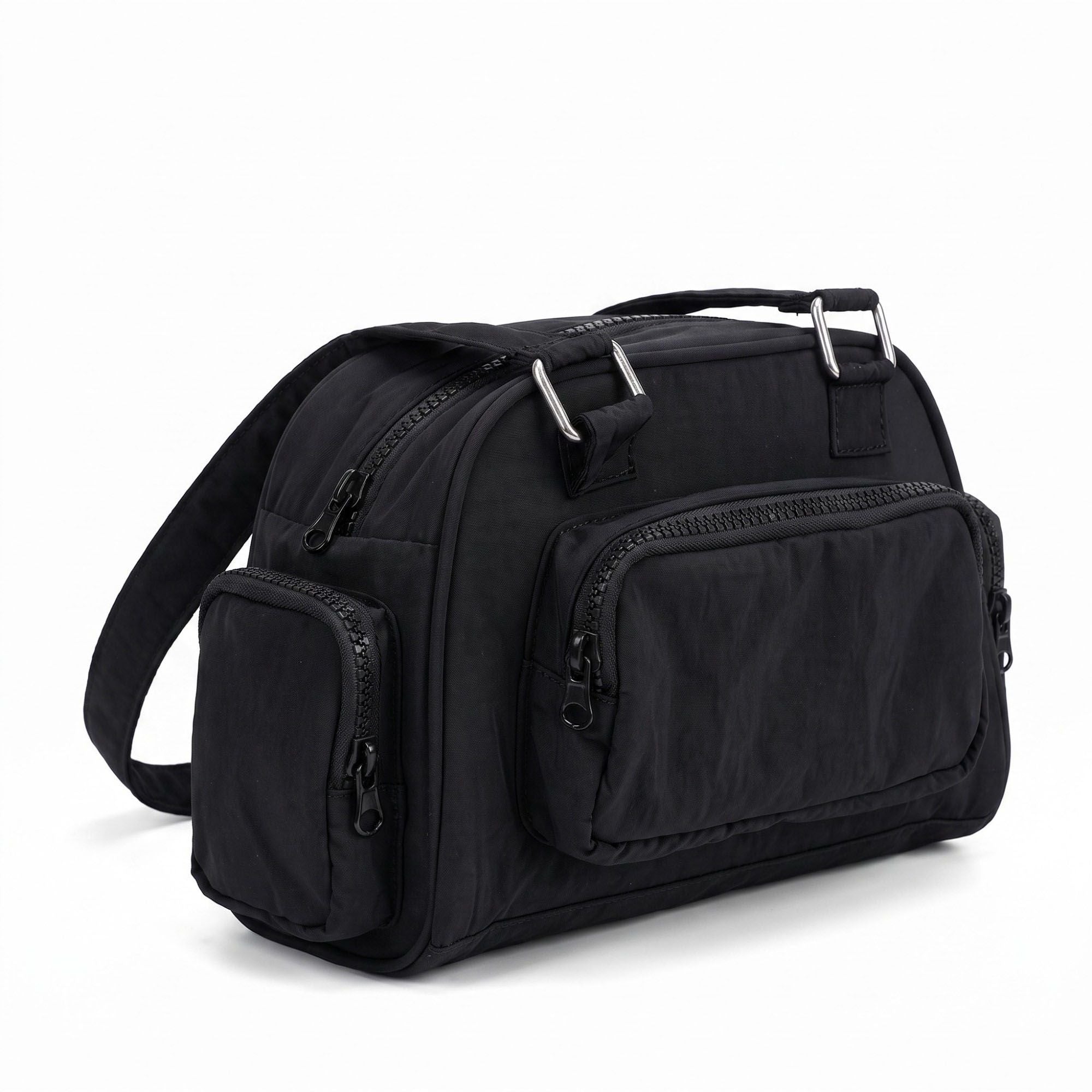Multi-Pocket Shoulder Bag with Top Zipper and Front and Side Compartments 10x6.5x3.5in