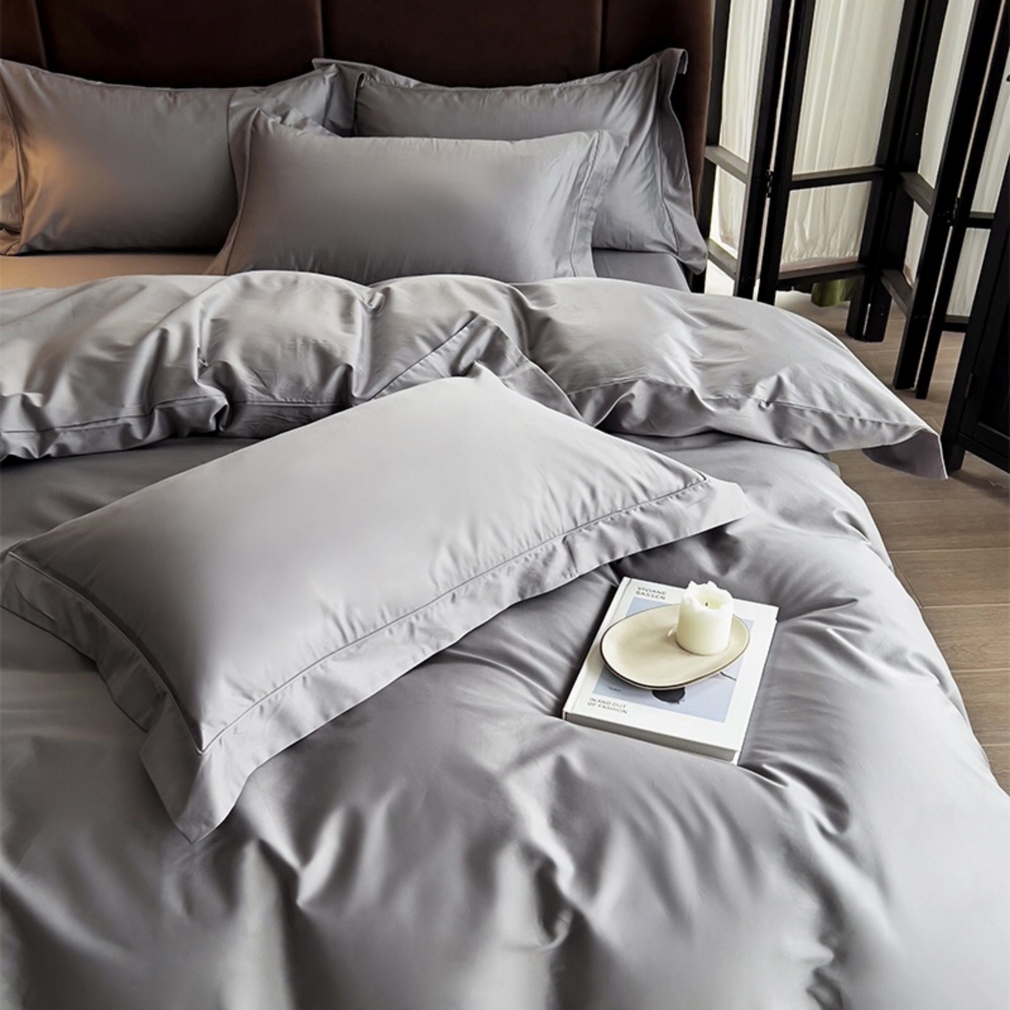 4-Piece Cotton Washed Bedding Set with Duvet Cover Flat Sheet and Pillowcases Soft Smooth Finish