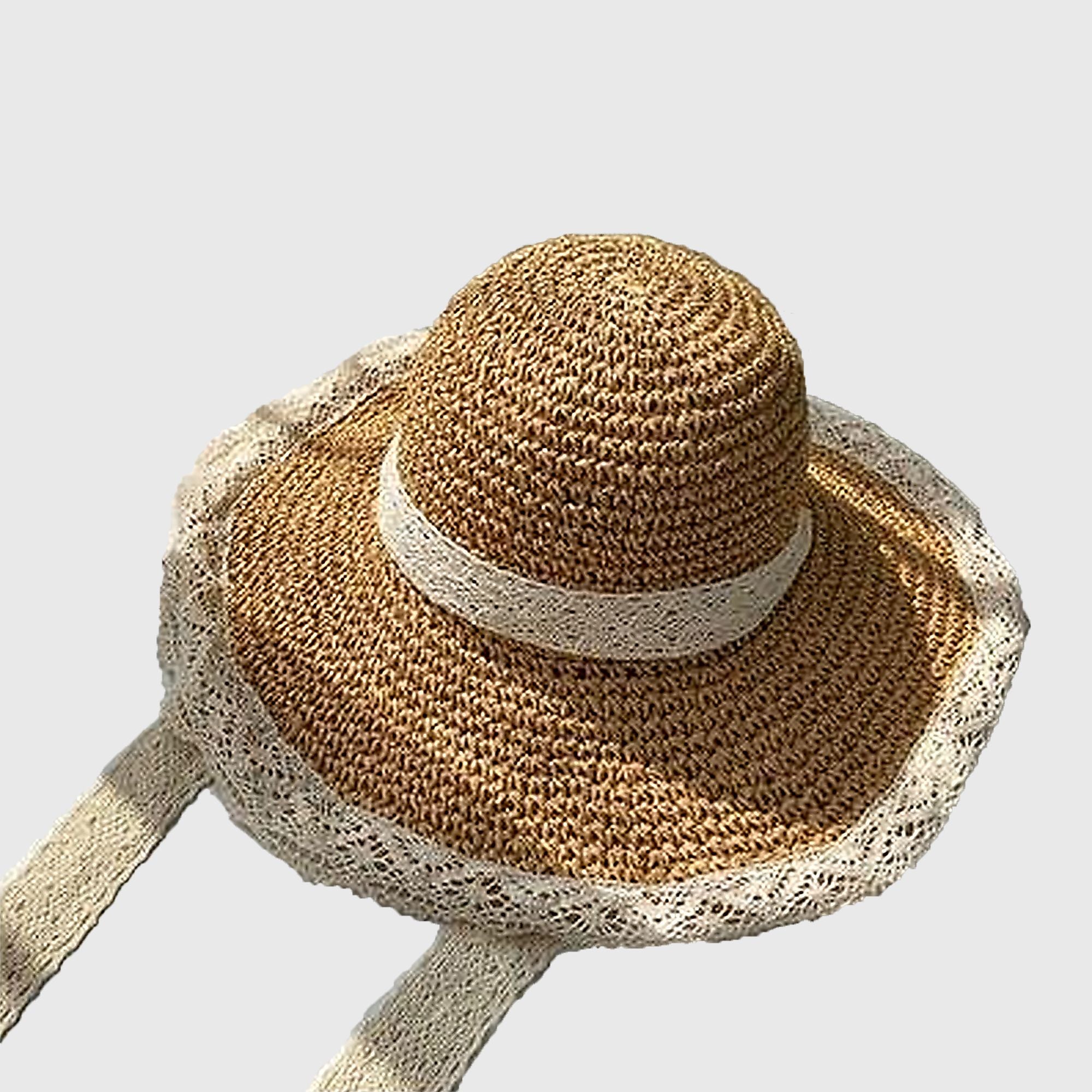 Anna-Kaci Women's Crochet Straw Sun Hat with Lace Trim & Bow