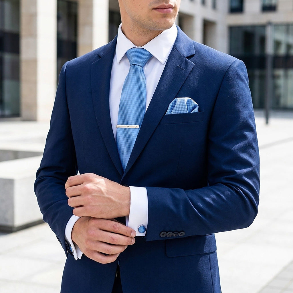 Men's Jacquard Woven Tie Set with Pocket Square Cufflinks and Tie Clip