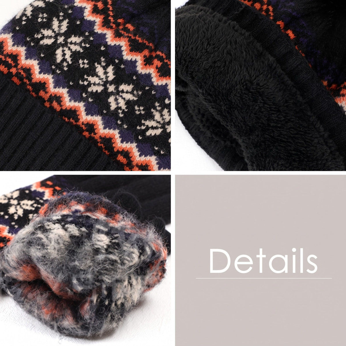 3 Piece Fair Isle Pom Beanie Neck Warmer and Gloves Set