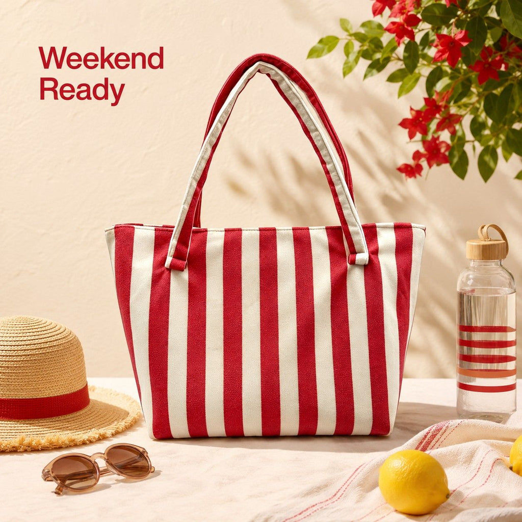 Striped Terry Cloth Tote Bag Roomy Beach and Travel Shoulder Carryall