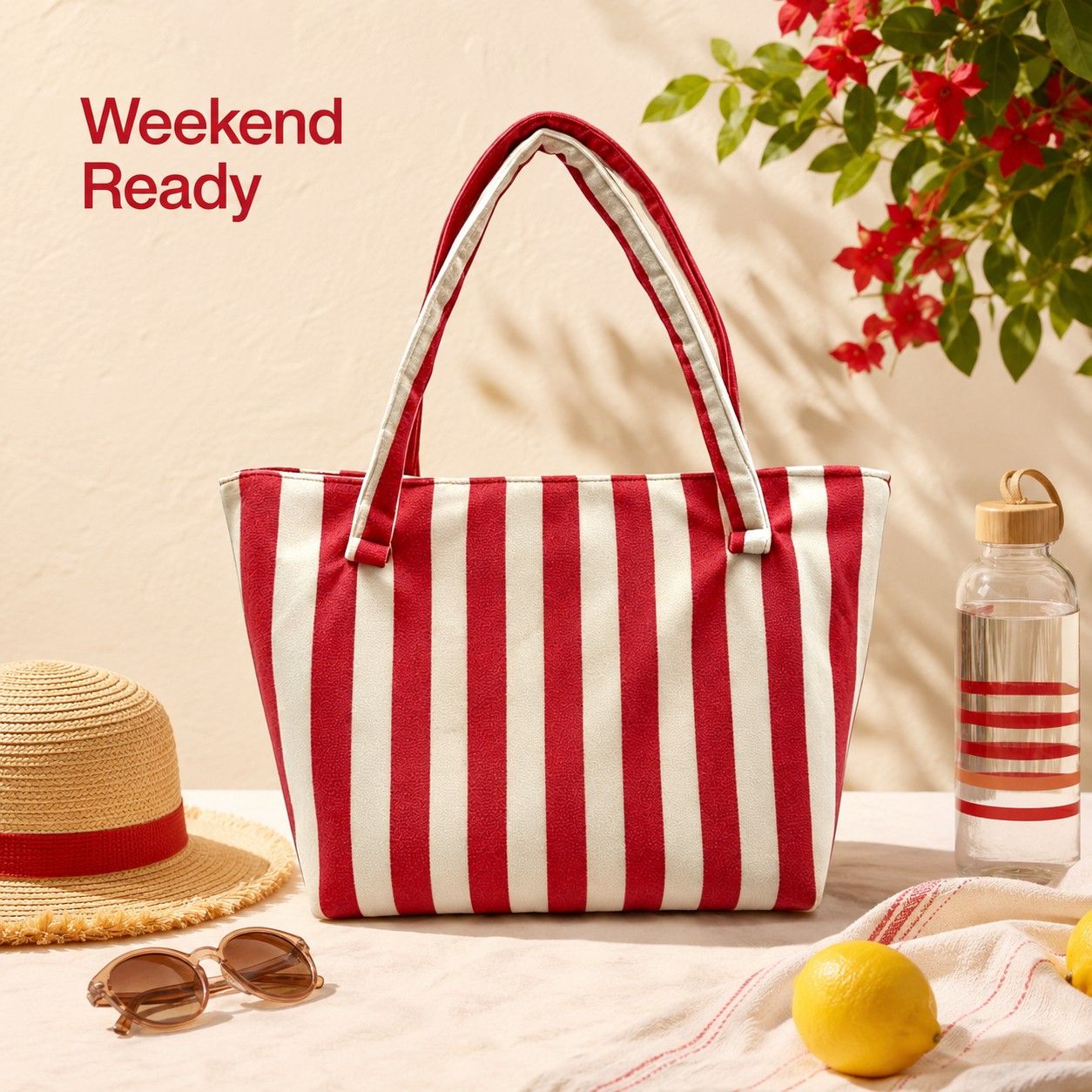 Striped Terry Cloth Tote Bag Roomy Beach and Travel Shoulder Carryall