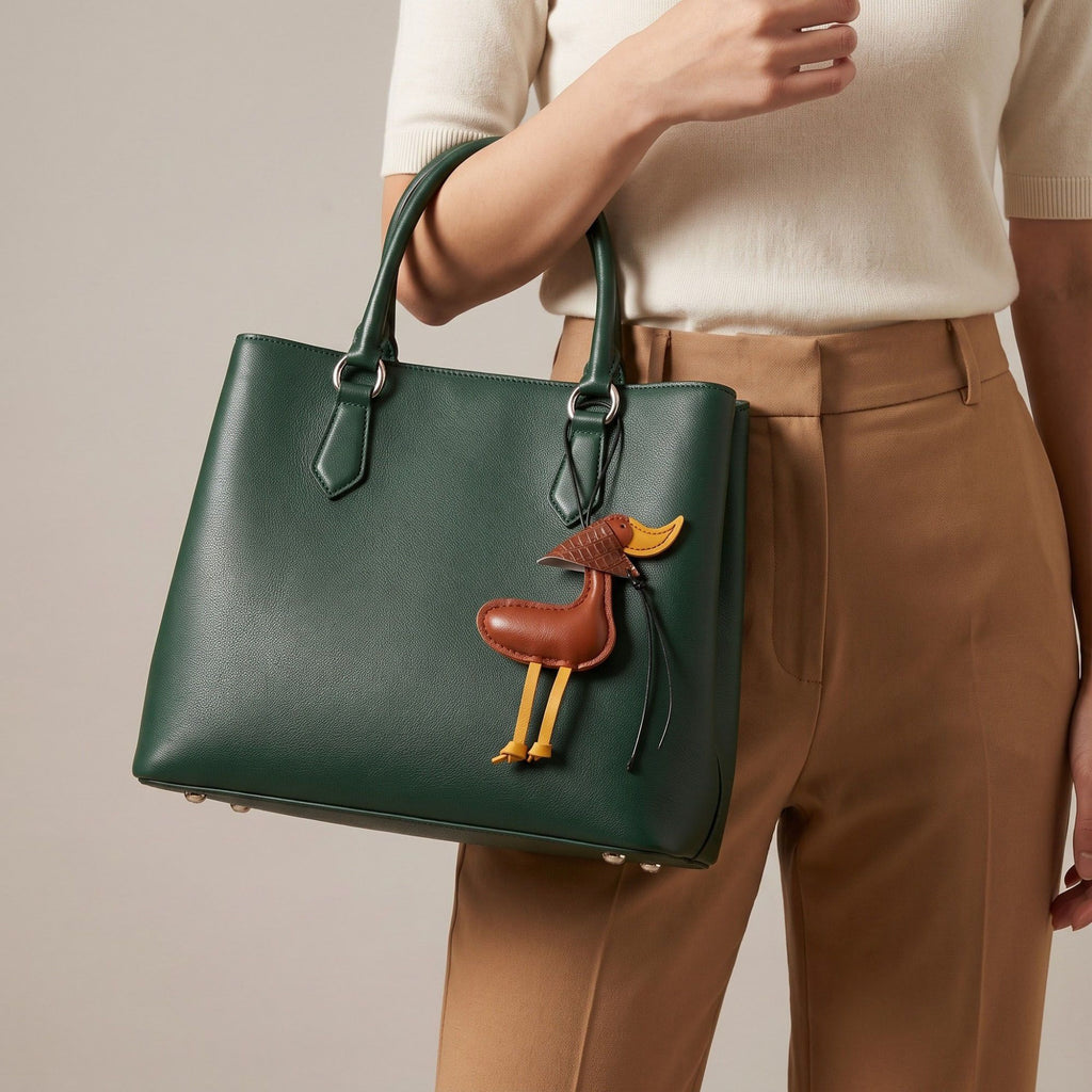 Duck Bag Charm with Beak and Patterned Scarf Accent