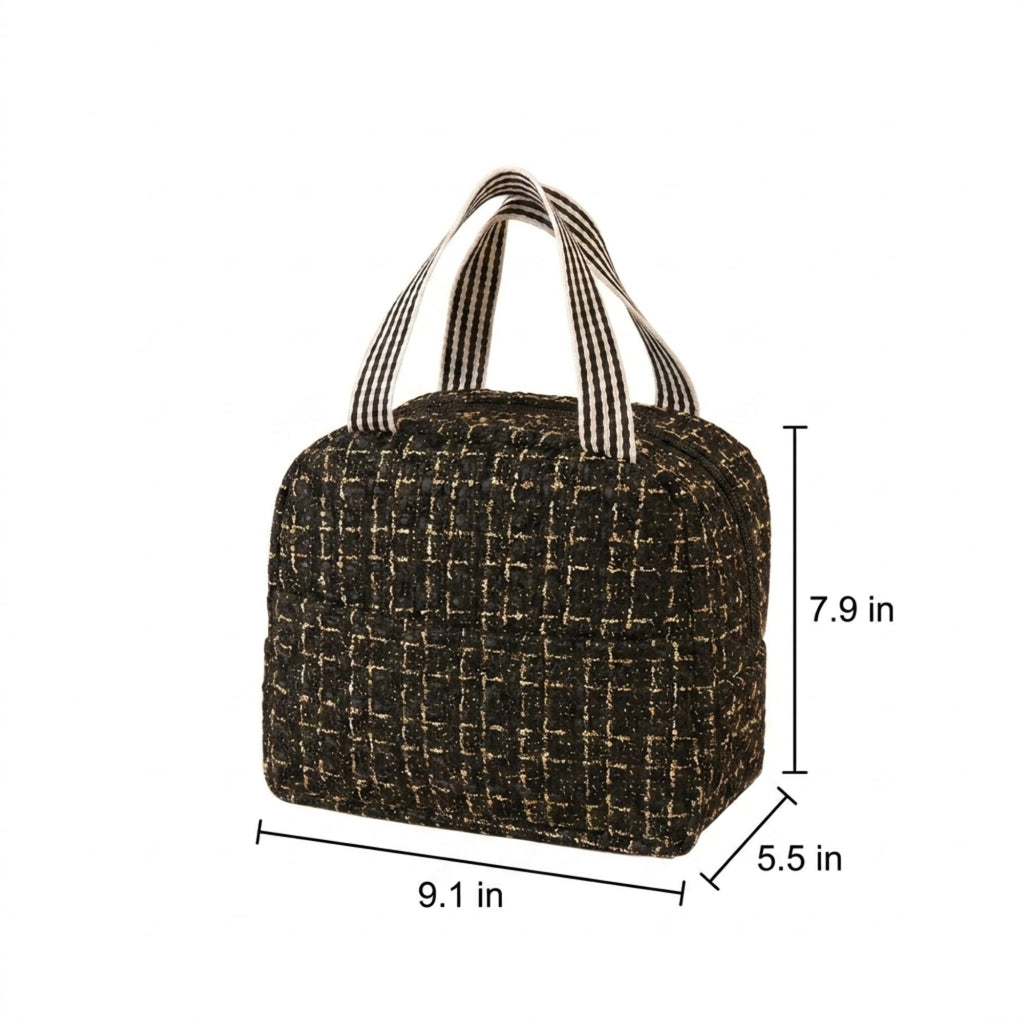 Reusable Lunch Bag Large Capacity Zipper Tote with Striped Handles