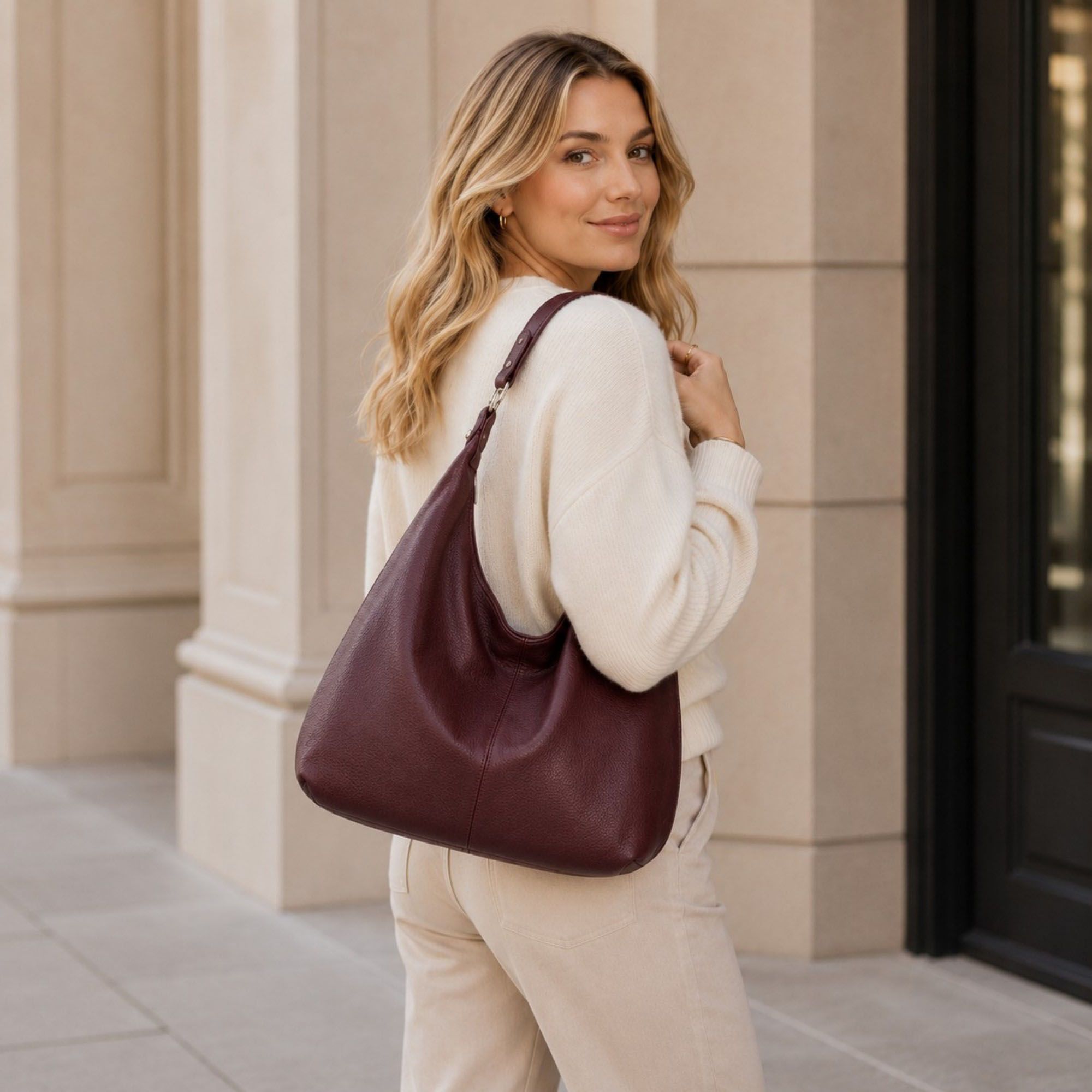 Oversized Slouchy Hobo Shoulder Bag with Adjustable Strap