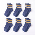 6 Pair Striped Crew Socks with Ribbed Cuffs