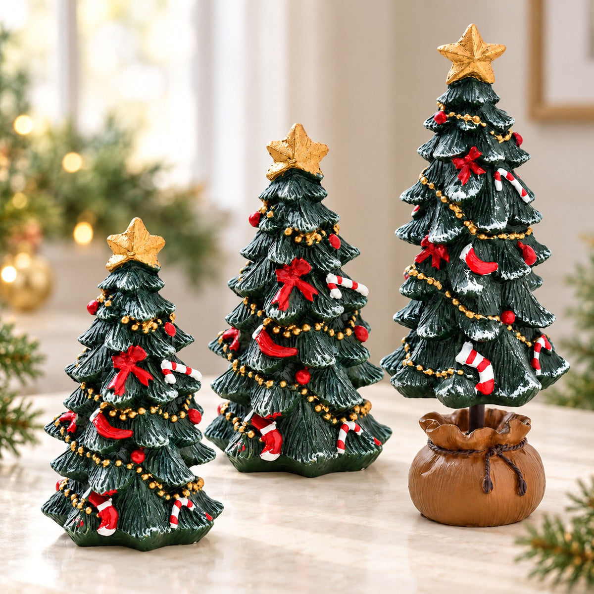 Mini Resin Christmas Tree Tabletop Holiday Decoration