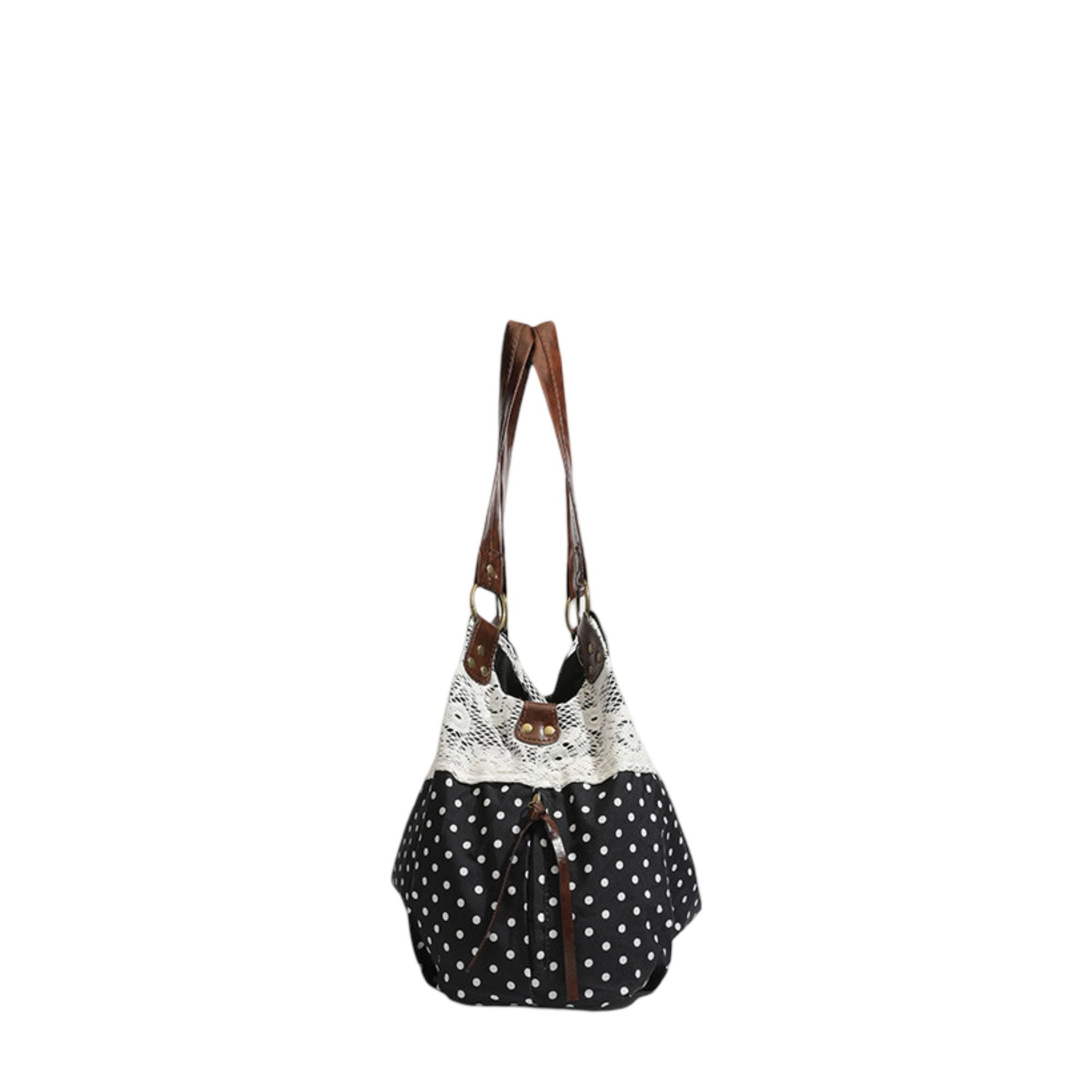 Polka Dot Lace Accent Shoulder Bag for Women
