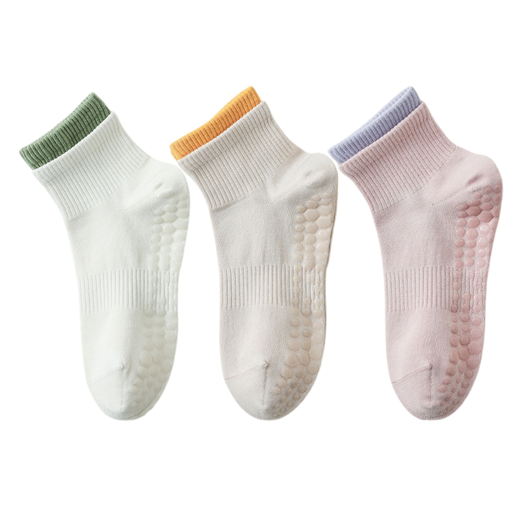 Anna-Kaci Women's 3-Pair Set Short Ankle Grip Socks with Ribbed Cuffs Cushioned Soles and Anti-Slip Bottom for Walking or Yoga