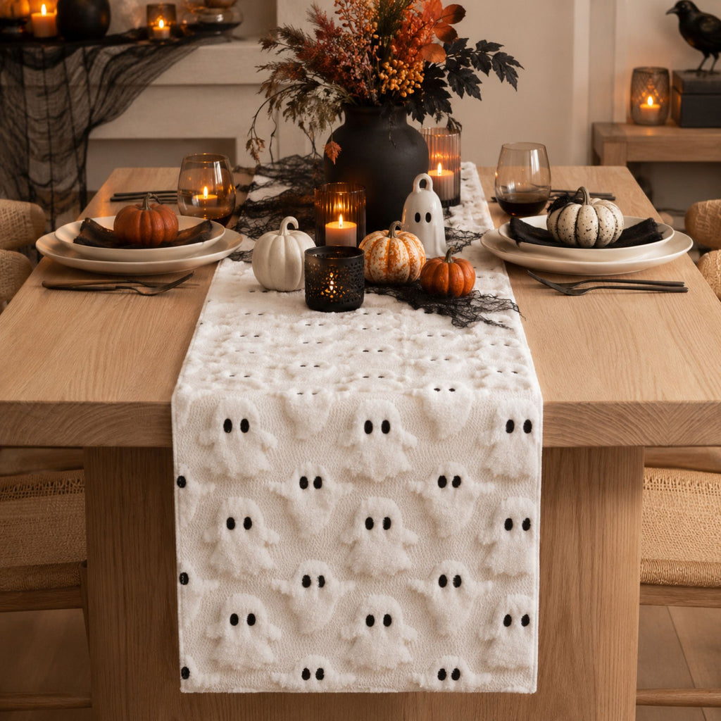 Halloween Black-Eyed Ghost Tufted Table Runner